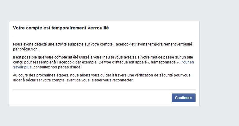 Facebook bloqué ou la page Facebook ne marche pas?