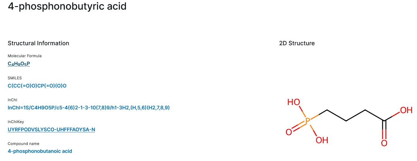 Nom : Screenshot 2025-05-17 at 23-37-23 PubChemLite - 4-phosphonobutyric acid (C4H9O5P).png
Affichages : 112
Taille : 54,4 Ko