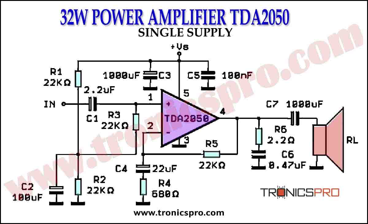 Nom : 32W-Power-Amplifier-TDA2050-Single-Supply-Circuit-Diagrm.jpg
Affichages : 44
Taille : 48,8 Ko