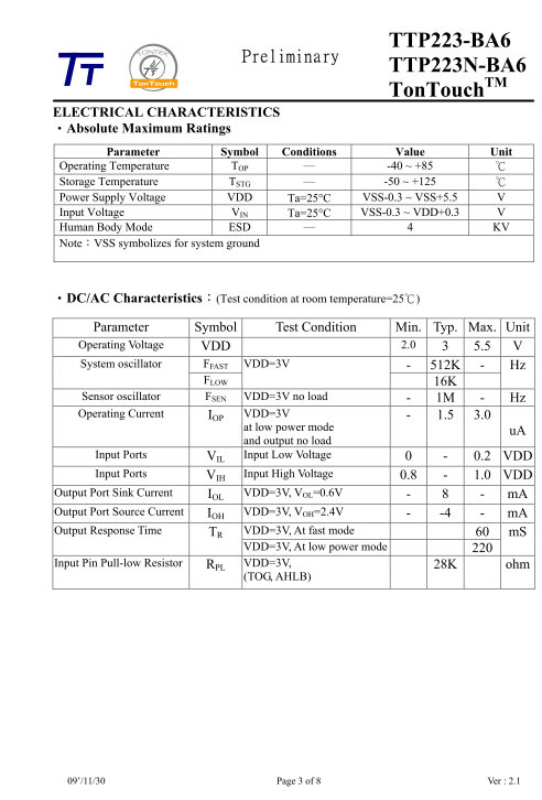 Nom : extrait datasheet TTP223.png
Affichages : 92
Taille : 78,1 Ko