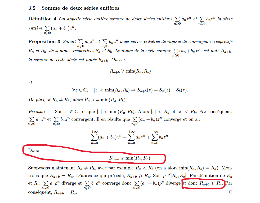 Démonstration Propriété Somme De Deux Séries Entières