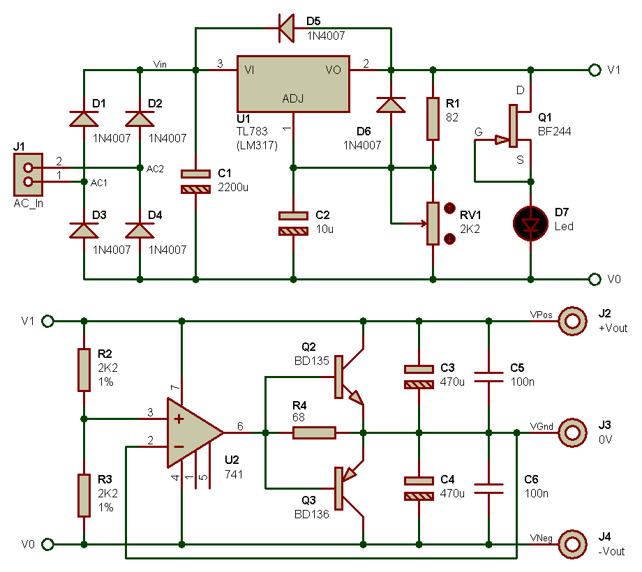 Conception et réalisation d'une alimentation stabilisée symétrique avec  diode Zener et transistor